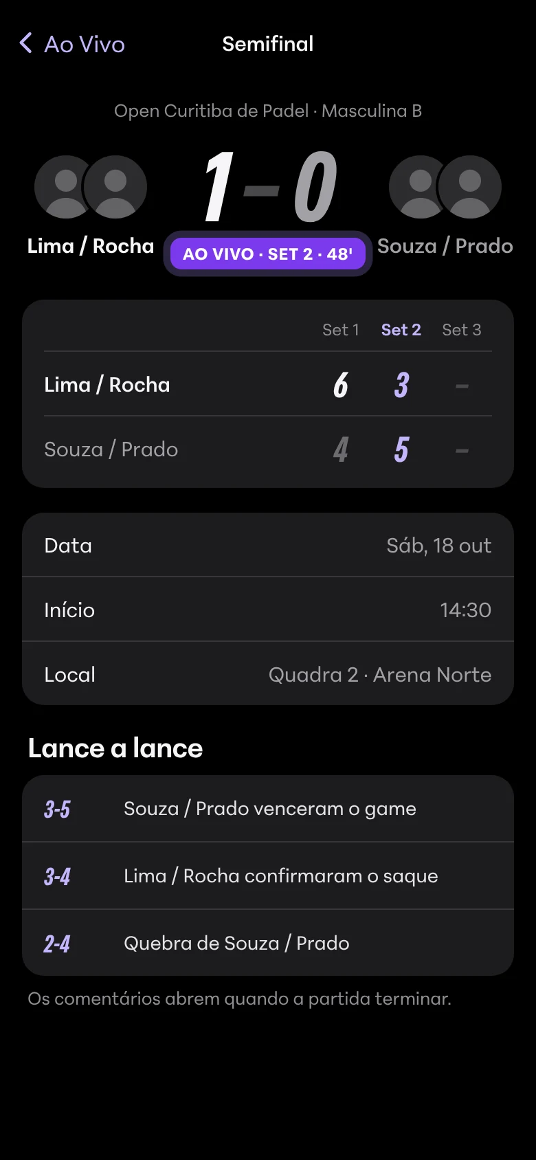 A semifinal da Masculina B ao vivo no app do TEX